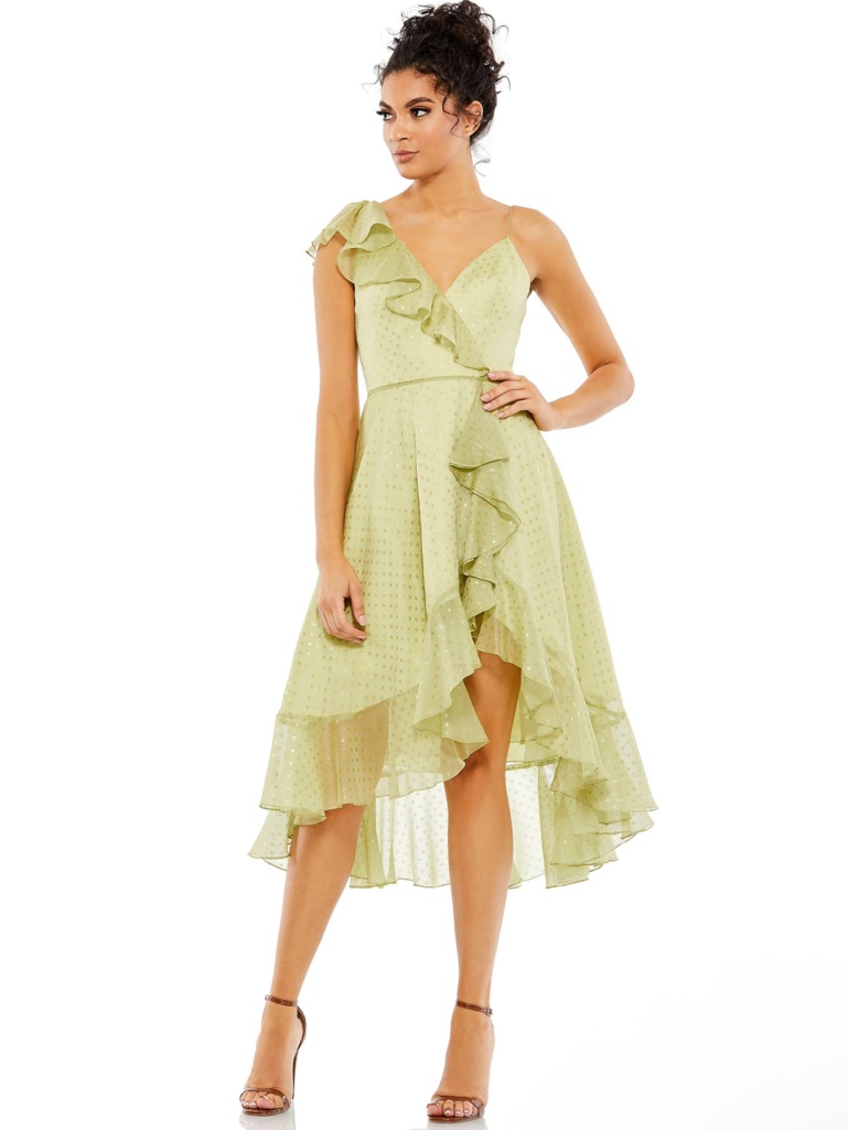 Mac Duggal Pistachio Green Ruffle High-Low Midi Cocktail Dress 70163 Nwt $278